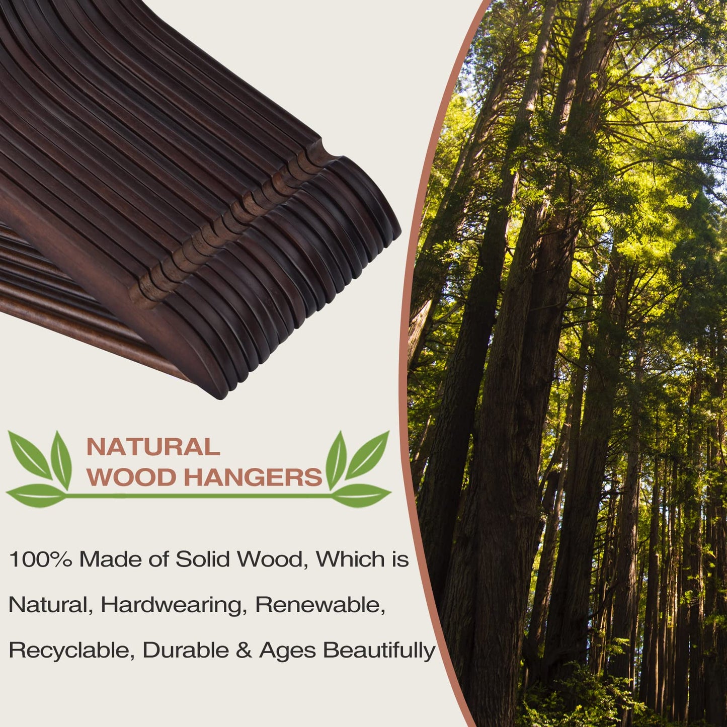 FairyHaus Wood Hangers 30 Pack, Smooth Finish Wooden Coat Suit Hangers with 360° Swivel Hook and Notches, Lightweight Walnut Wood Clothes Hangers for Camisole, Pants, Dress