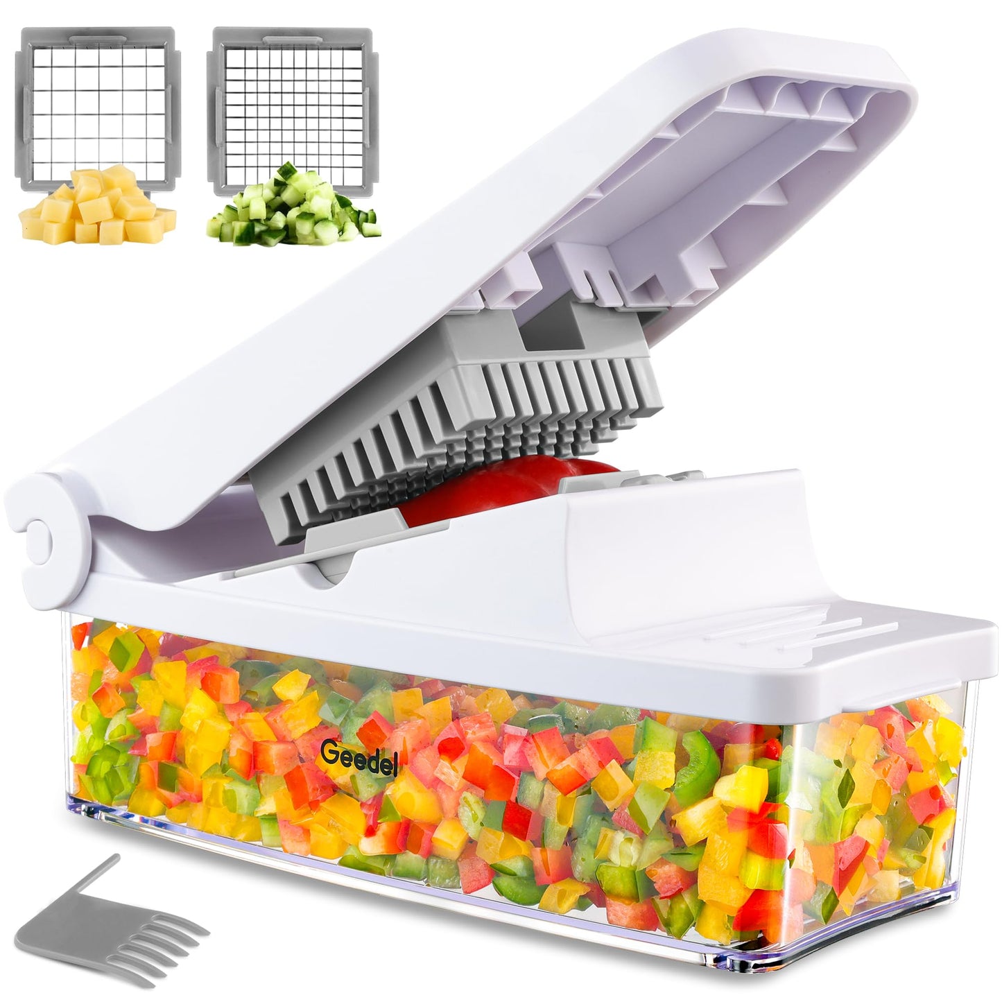 Geedel Vegetable Chopper, Onion Chopper Pro Food Chopper, Kitchen Vegetable Slicer Dicer Cutter, Veggie Chopper with container for Salad Onion Potato Carrot (2 in 1, White)