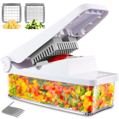 Geedel Vegetable Chopper, Onion Chopper Pro Food Chopper, Kitchen Vegetable Slicer Dicer Cutter, Veggie Chopper with container for Salad Onion Potato Carrot (2 in 1, White)