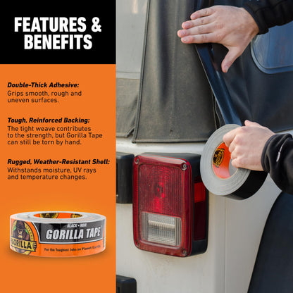 Gorilla Black Duct Tape, 1.88" x 35 yd, Black, (Pack of 1)