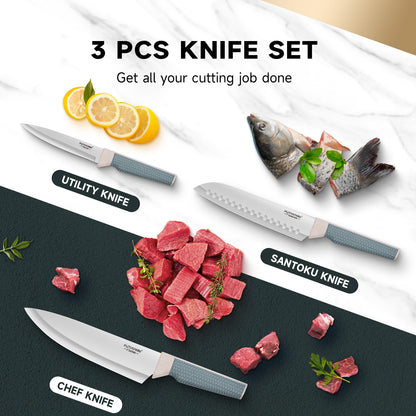 FUTHVWIN Chef Knife Ultra Sharp Kitchen Knife Set 3-Piece, Premium German 1.4116 Stainless Steel Chefs Knife Set with Finger Guard, Ergonomic Handle Professional Knives Set for Kitchen, 2024 Gift