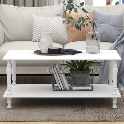 39 Inch Boho White Coffee Table with Storage