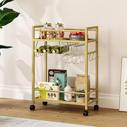 Gold Rolling Beverage Cart with Mirrored Shelves