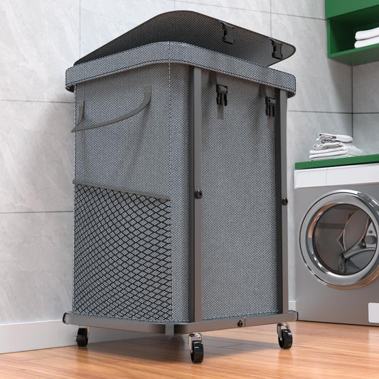 40L Rolling Laundry Basket with Metal Frame