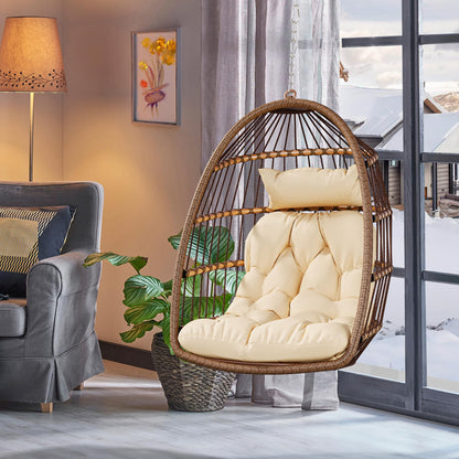 YITAHOME Hanging Egg Chair Swing Chair Outdoor Patio Wicker Chair Swing Hammock Egg Chairs with Cushion 330lbs for Patio, Bedroom, Garden and Balcony, Beige(Stand not Included)