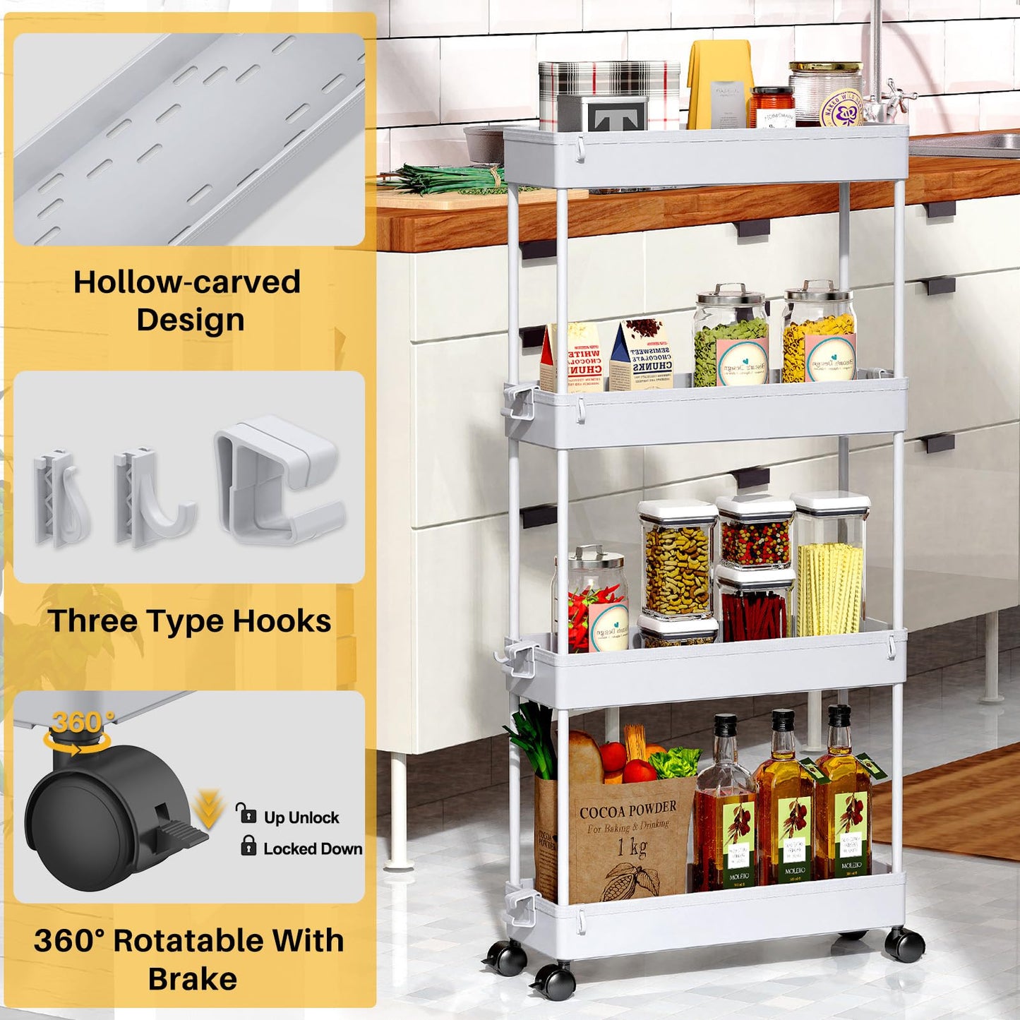 4-Tier Rolling Storage Cart by SPACEKEEPER