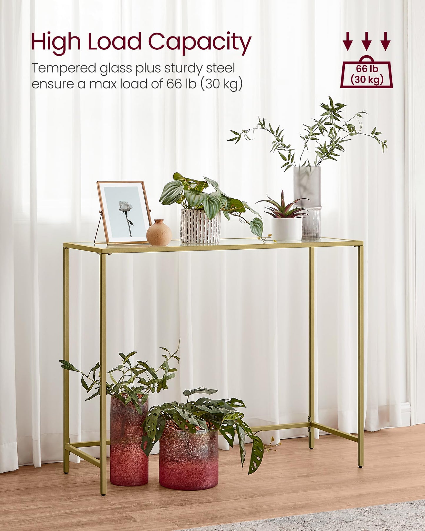 VASAGLE Modern Entryway Console Table with Glass Top