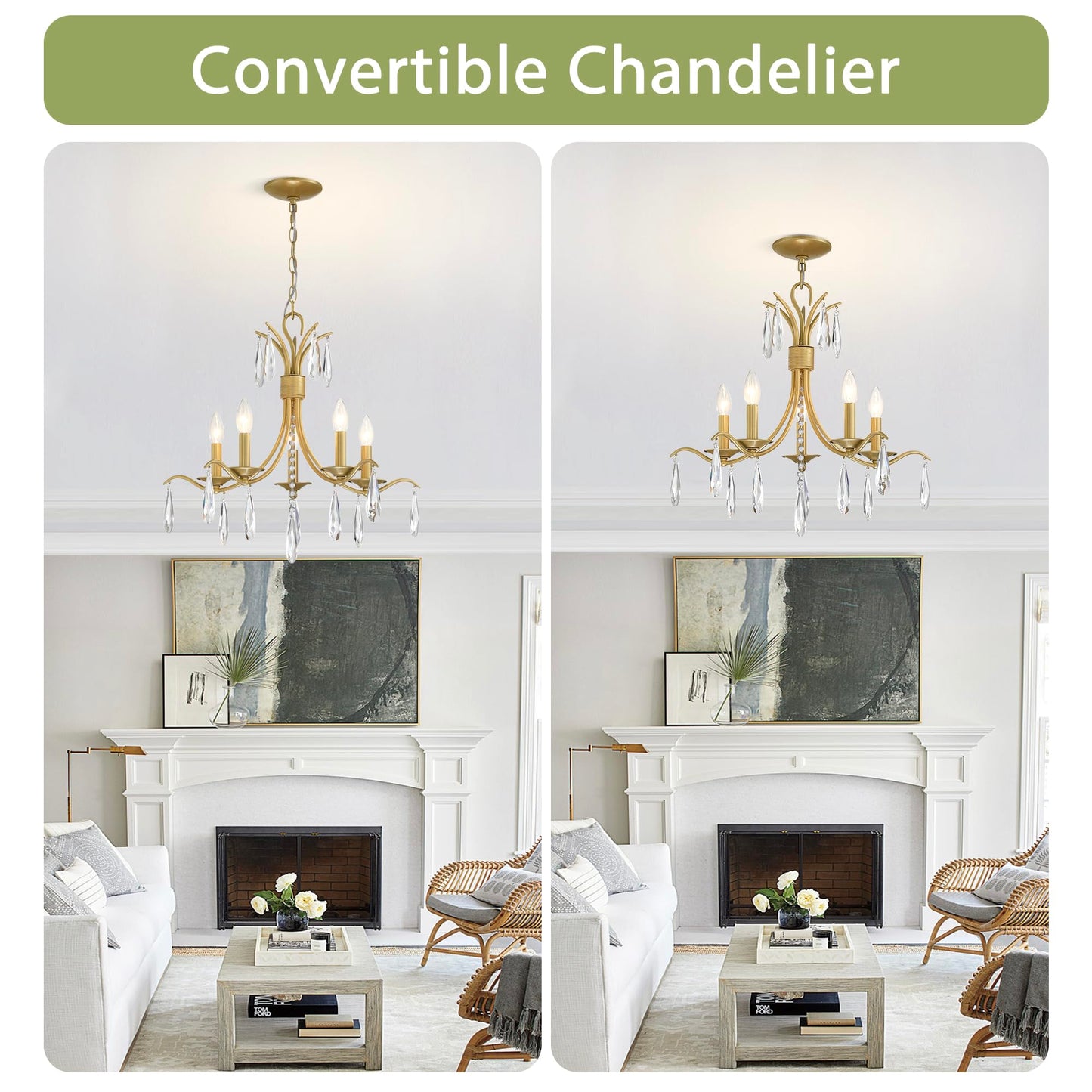 Gold 5-Light Crystal Chandelier for Living Room