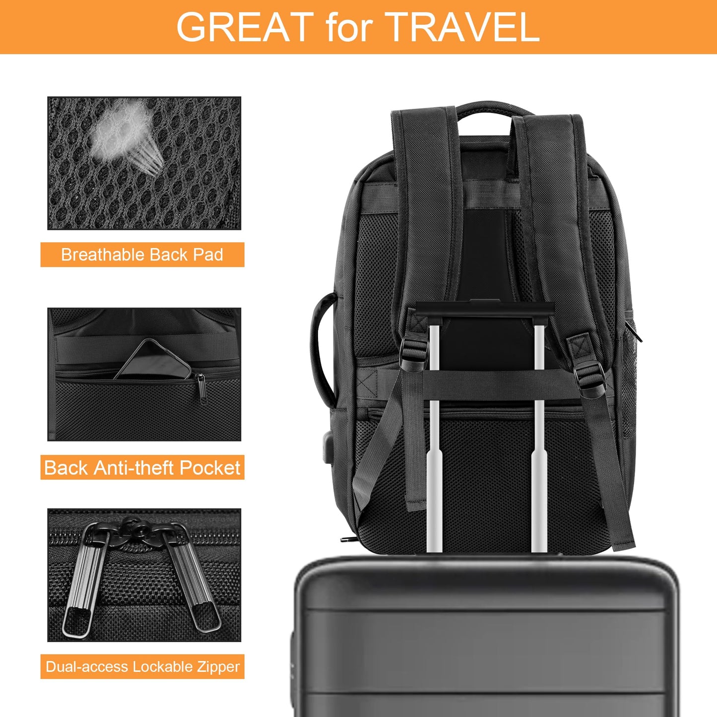 Travel Laptop Backpack with Shoe Compartment, 40L