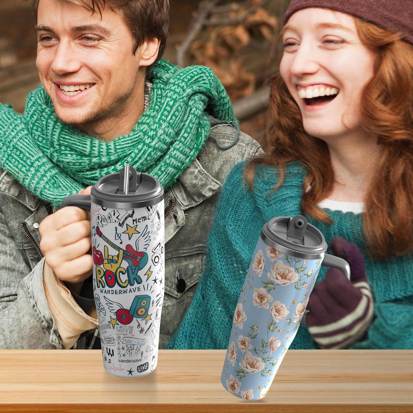 40 oz Insulated Tumbler with Handle and Straw