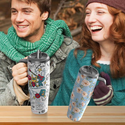 40 oz Insulated Tumbler with Handle and Straw