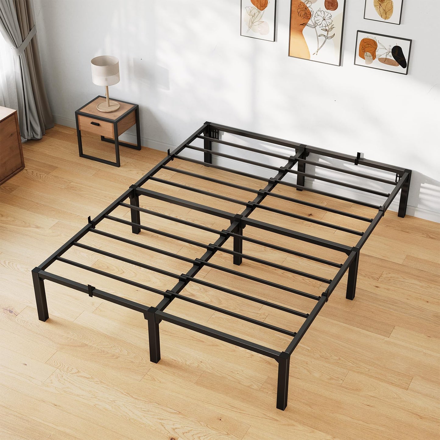 GarveeHome 14 Inch Tool-Free Full Bed Frame, Heavy Duty Metal Platform Bed Frame with Durable Iron Slat Support and Legs, No Box Spring Required, No Screws Needed, Support Up to 800 Lbs