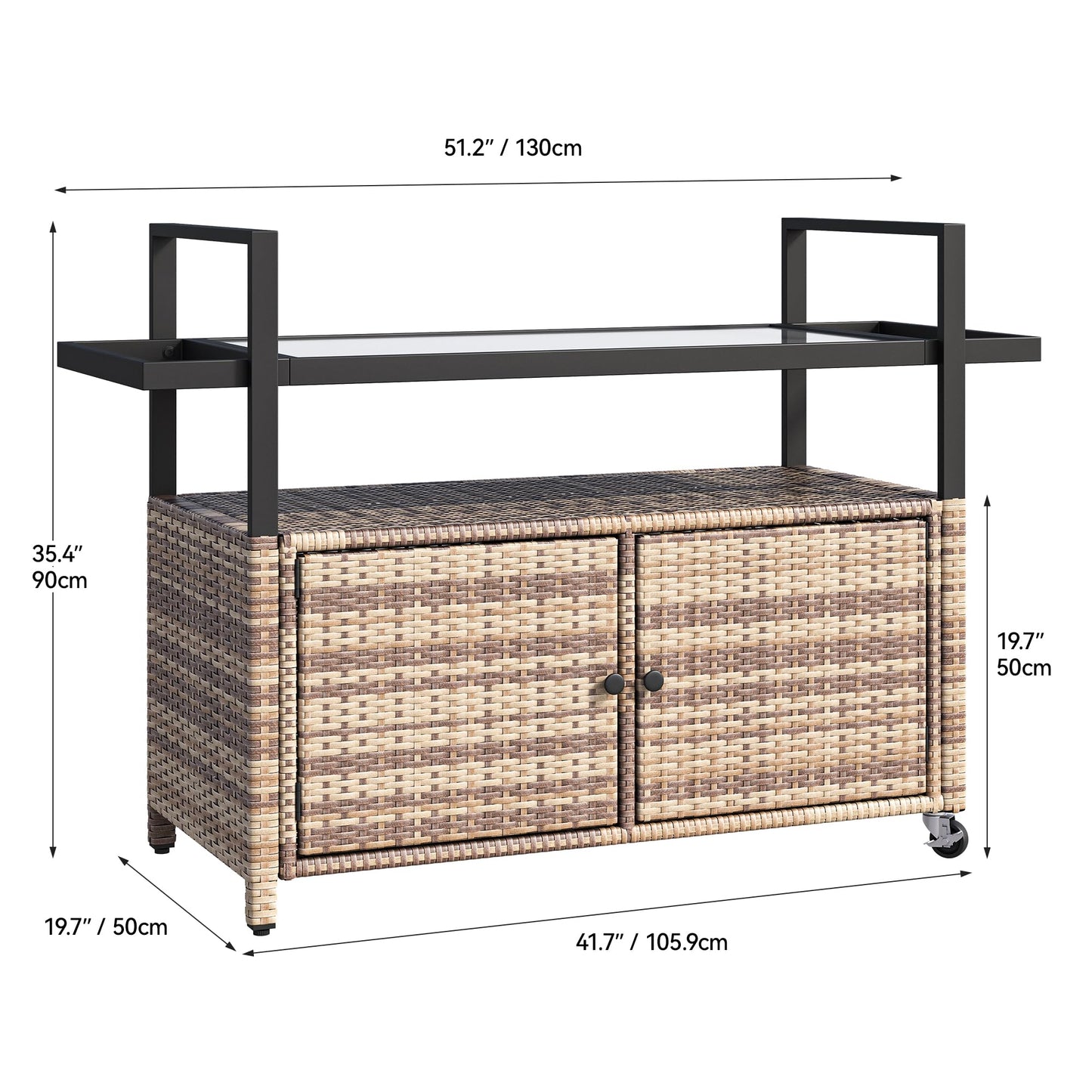 YITAHOME Outdoor Kitchen Rolling Cart with Glass Top