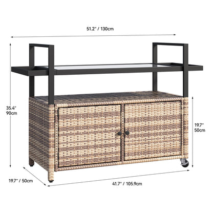 YITAHOME Outdoor Kitchen Rolling Cart with Glass Top