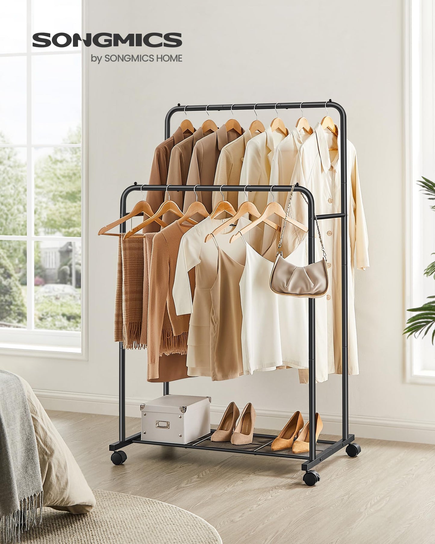 SONGMICS Heavy Duty Clothes Rack with Wheels