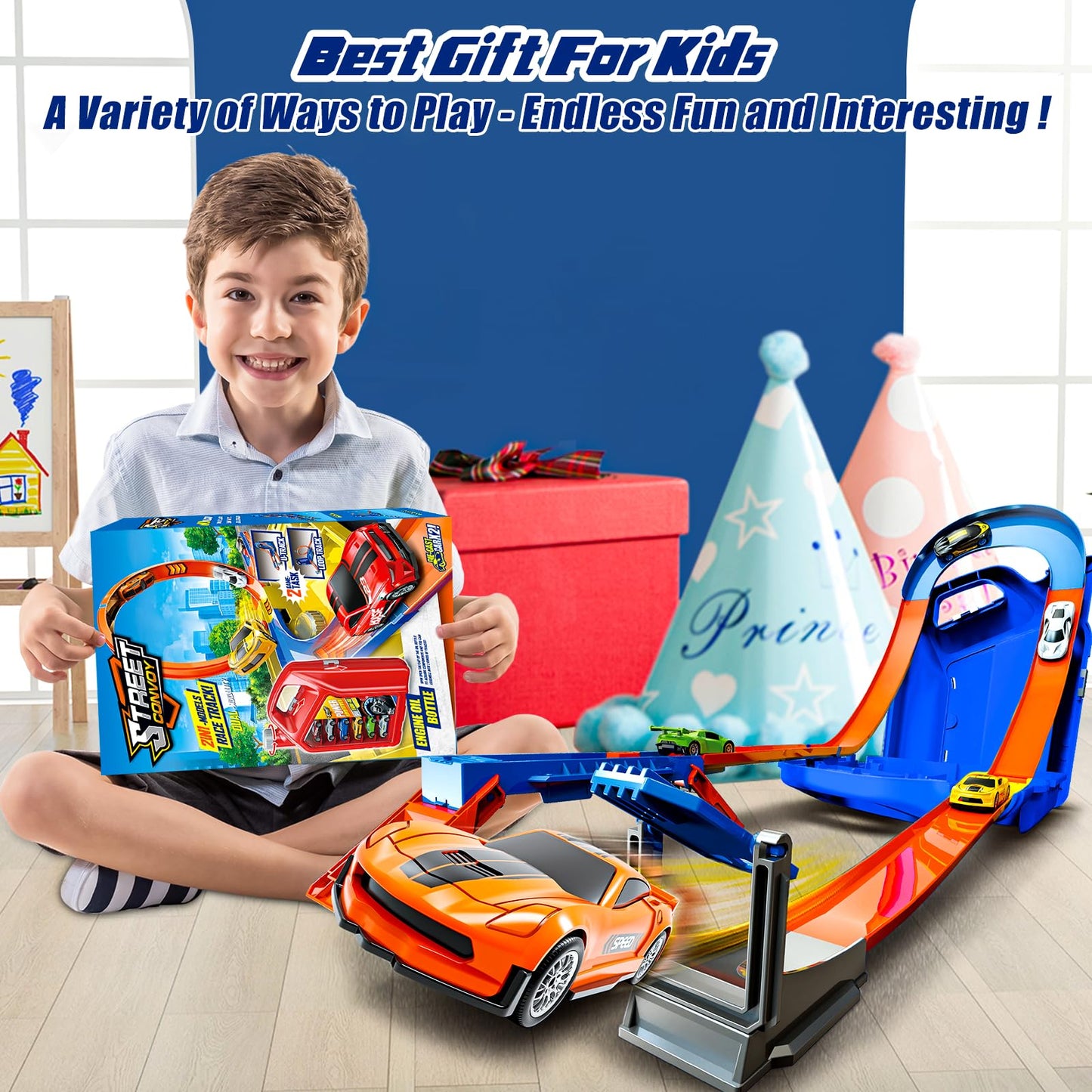 Race Track Toy Car Set with Storage Box