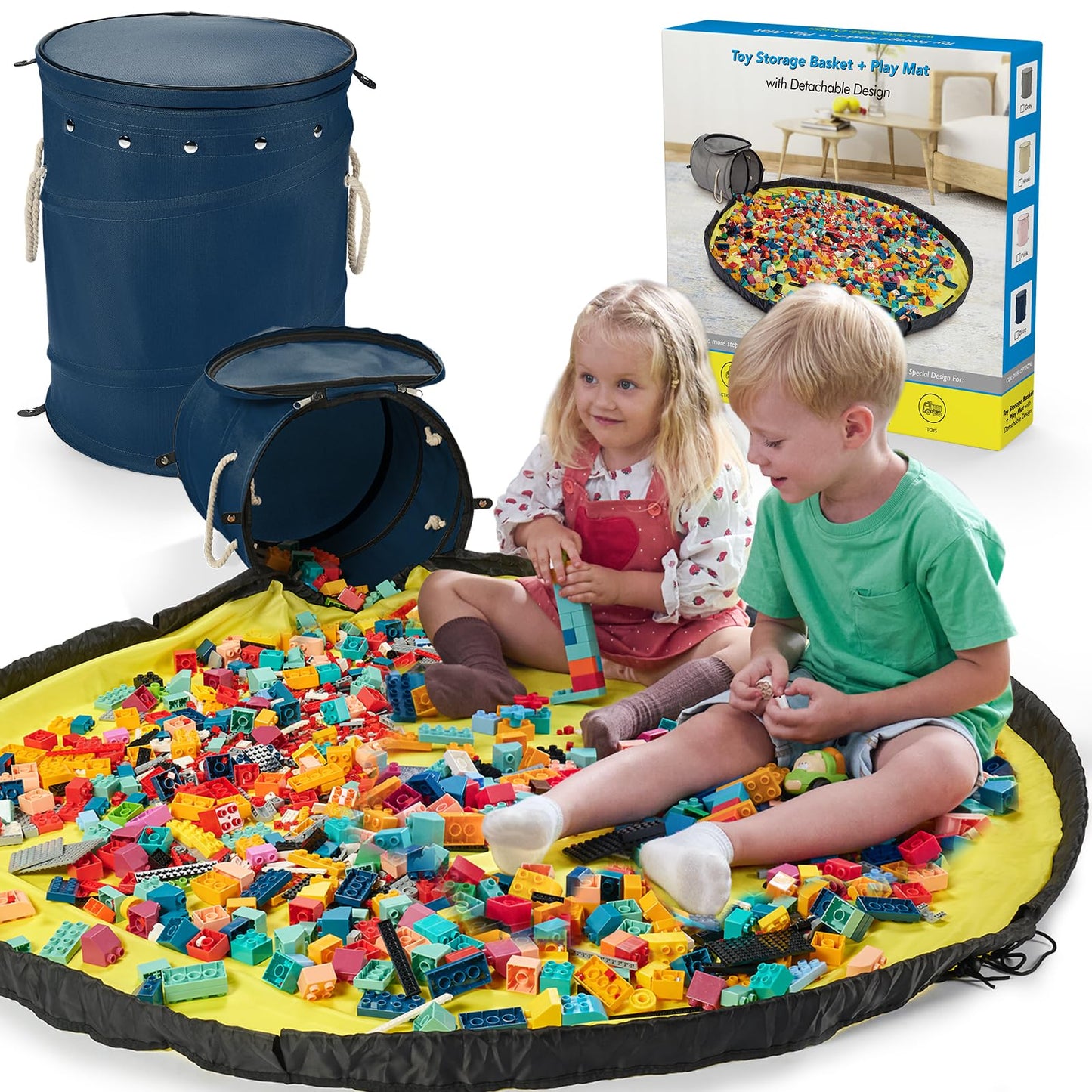 Toy Storage Basket with Play Mat for Kids