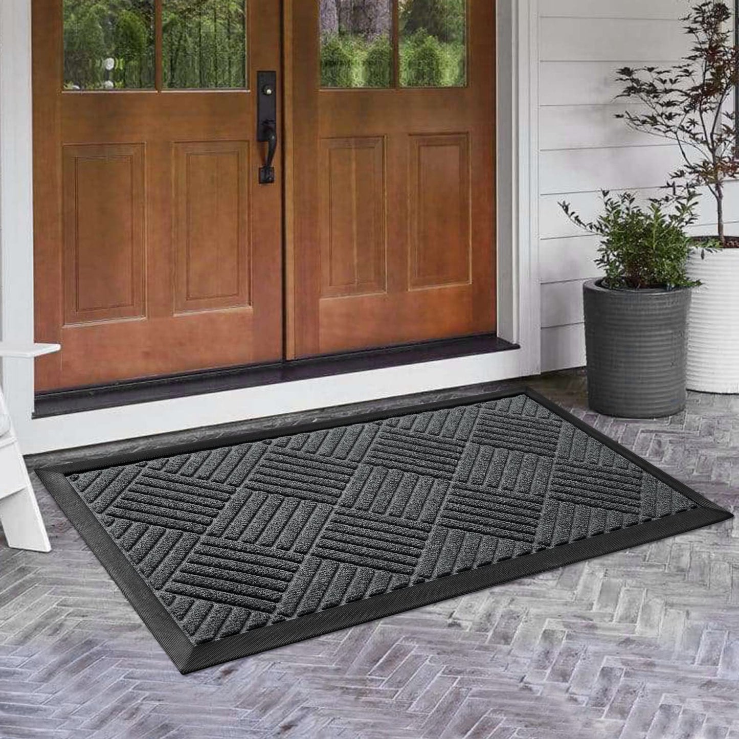 HOMEIDEAS Door Mat Welcome Mats Outdoor, 2 Pack Front Door Mat, Doormat for Entryway, Heavy Duty Rubber Backing Non Slip, Waterproof, Easy Clean Shoe Scraper Mat for Patio Porch Entry 35.4 X 23.6