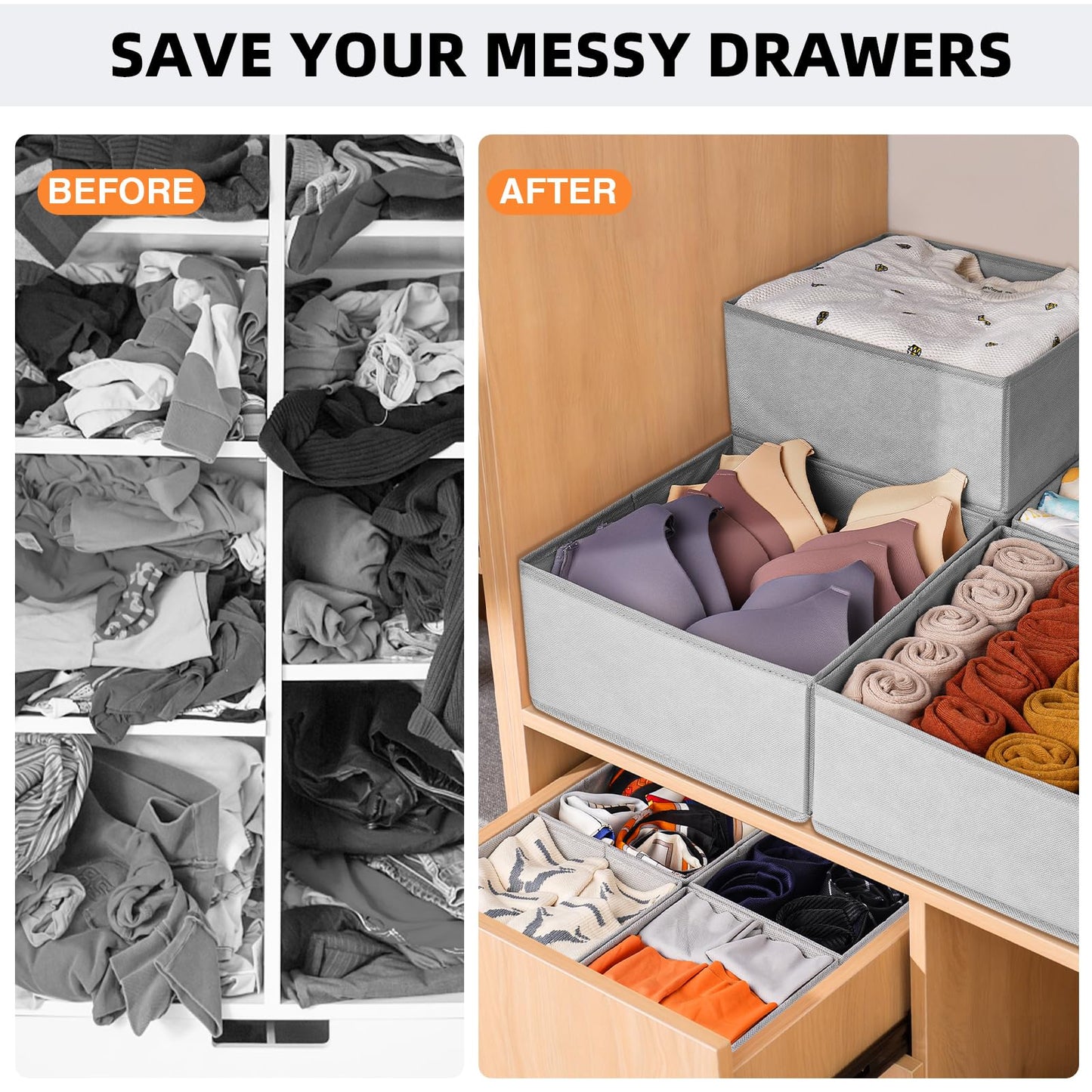 15 Pack Drawer Organizers for Clothing Storage
