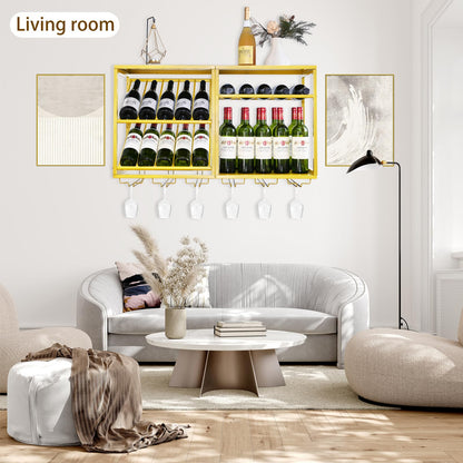20-Bottle Wall Mounted Wine Rack with Glass Holders