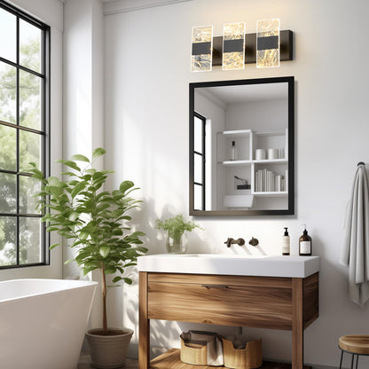 NADOSA Modern LED Bathroom Light Fixtures 3-Light Black Vanitys Light, 5CCT Adjustable Lighting Fixture Vanity Lights Over Mirror, Smoked Acrylic LED Vanity Lights for Bathroom