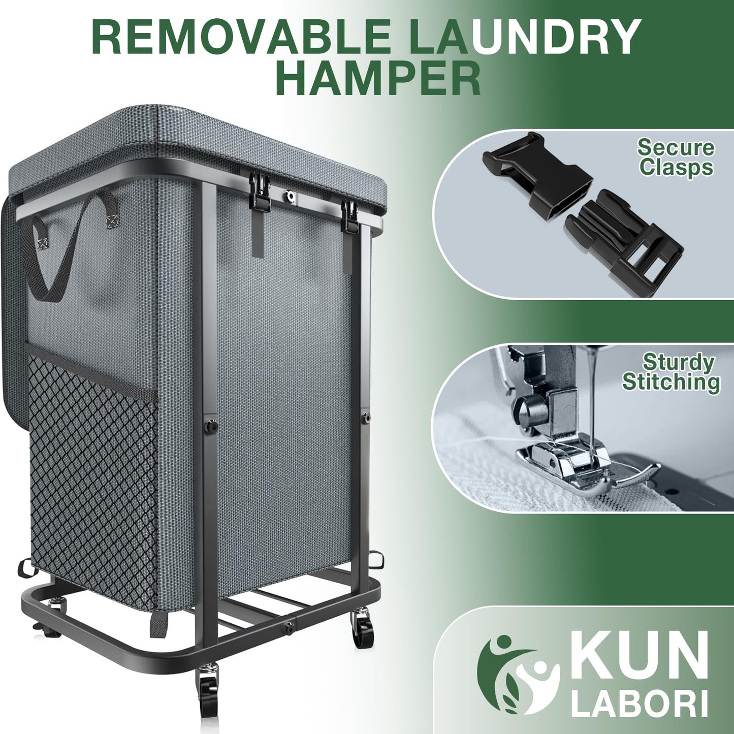 40L Rolling Laundry Basket with Metal Frame