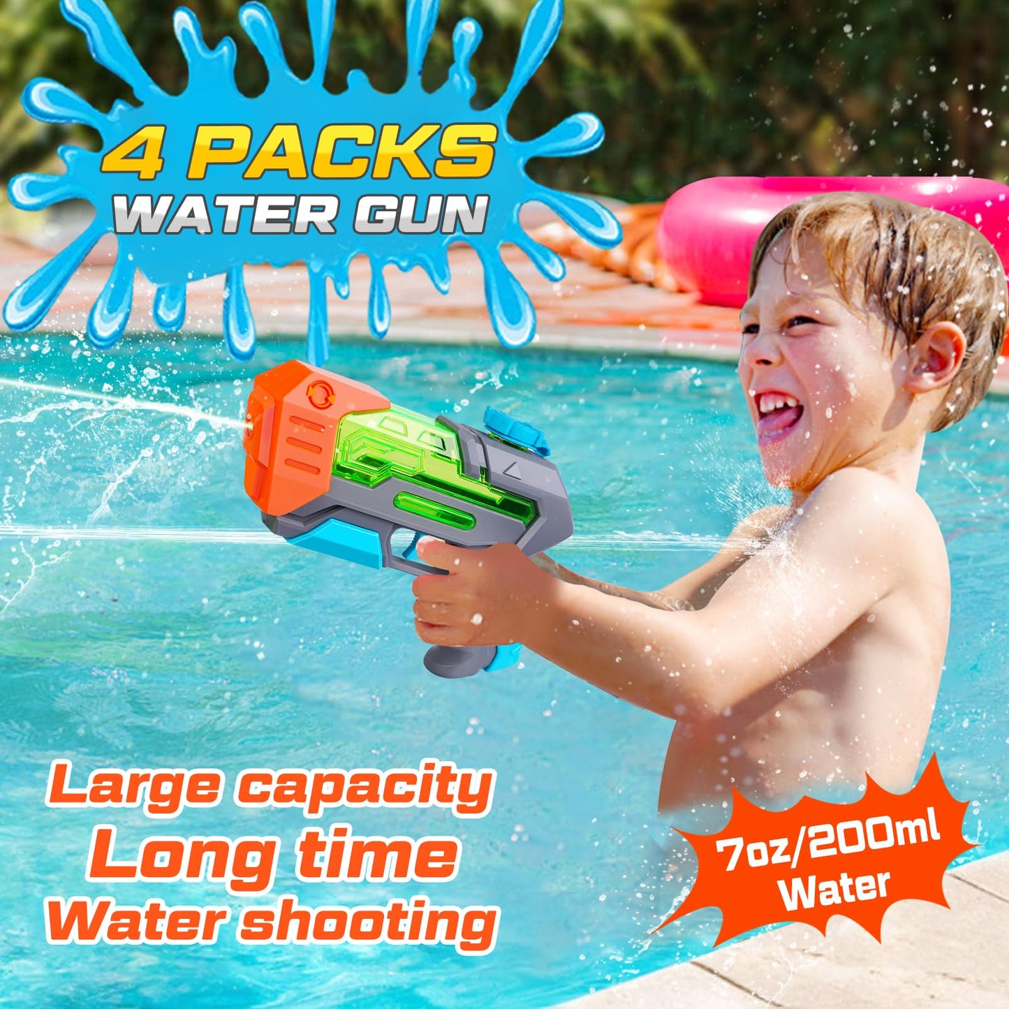 Minutry 4 Packs Water Gun for Kids - Soaker Squirt Guns with High Capacity Long Shooting Range, Super Water Blaster Pool Toys Perfect for Children, Teens and Adults Summer Fun