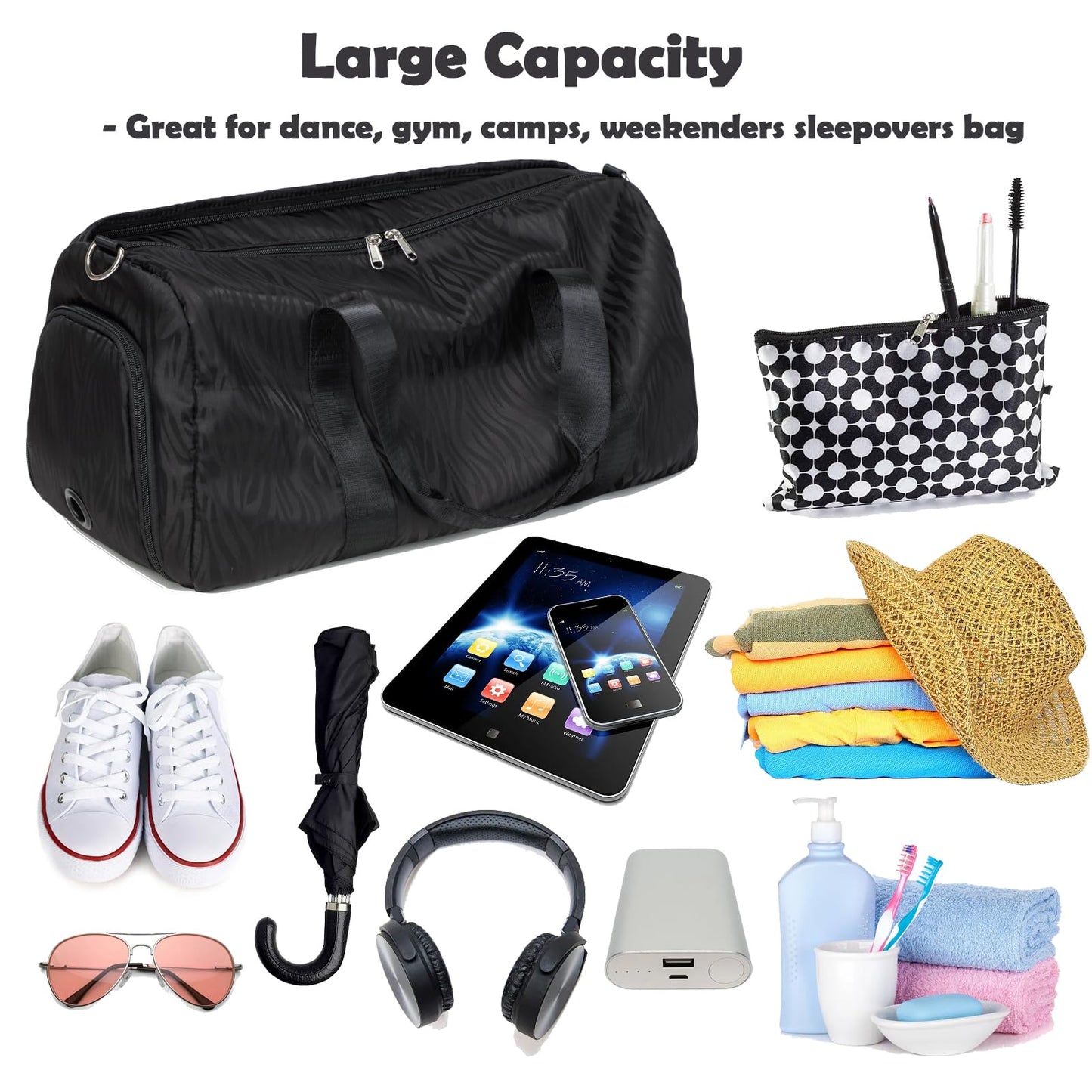 Girls Duffle Bag with Shoe Compartment