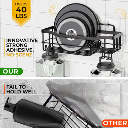 MAYRO Shower Shelves 5 Pack - Rustproof Shower Caddy - Easy to Install - Self Adhesive Bathroom Shower Organizer - Durable Shower Shelf for Inside Shower - Large Capacity Black Shower Rack