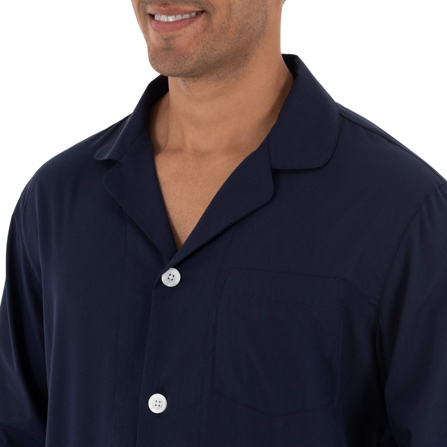 Fruit of the Loom Men's Long Sleeve Broadcloth Pajama Set, Navy, Medium