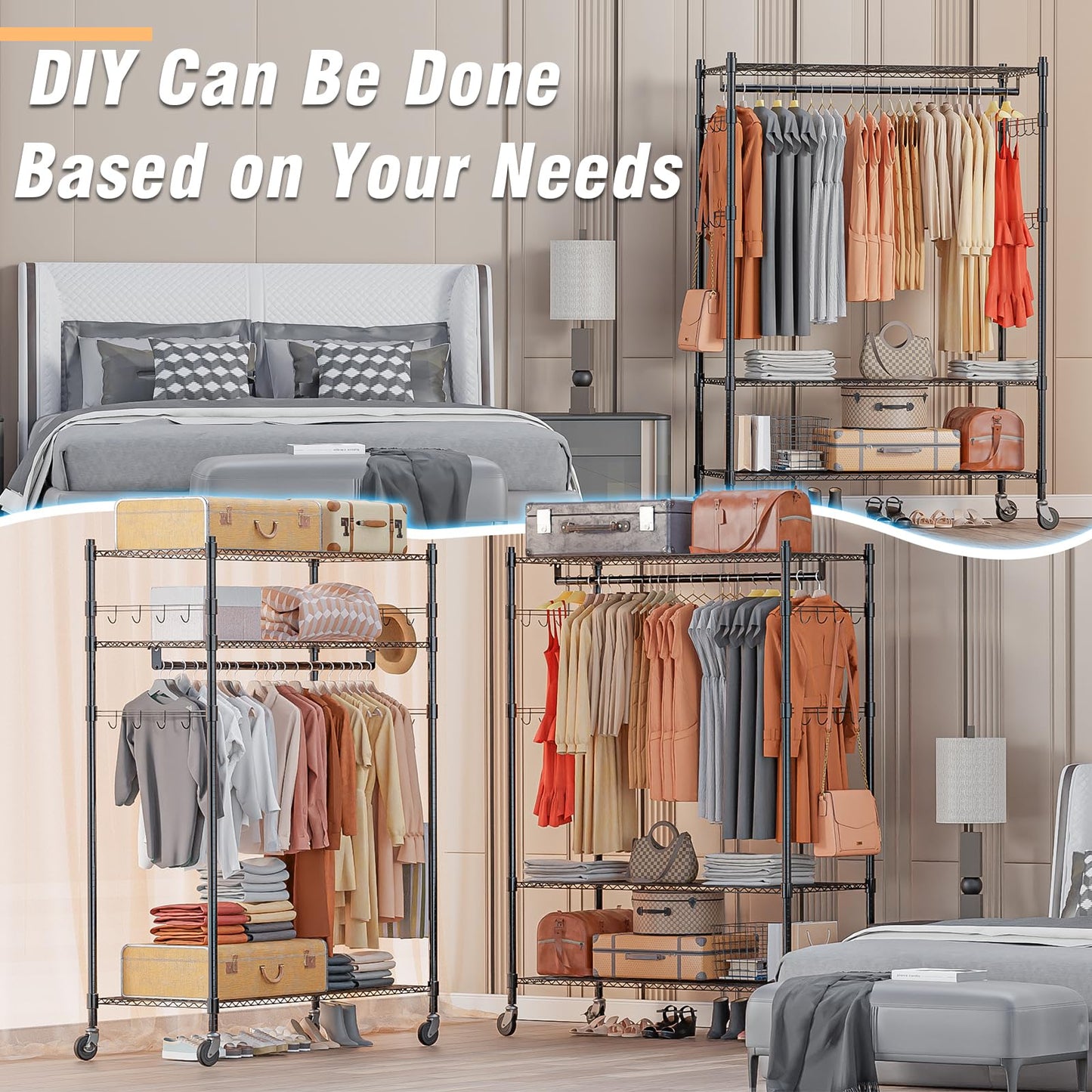 3-Tier Heavy Duty Garment Rack with Wheels