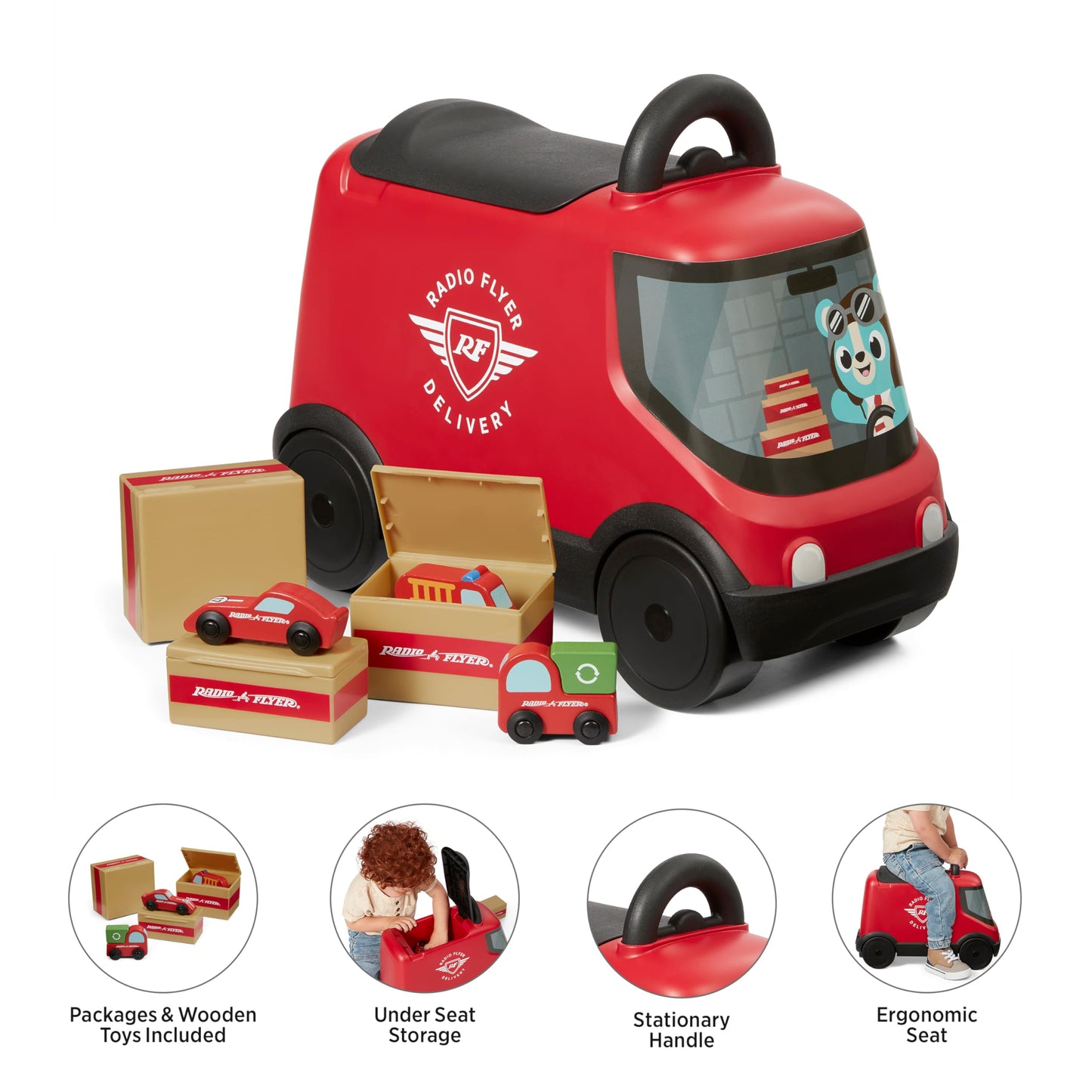 Radio Flyer Delivery Van Ride On Toy for Kids, Red Toddler Ride on Toy for Ages 2+