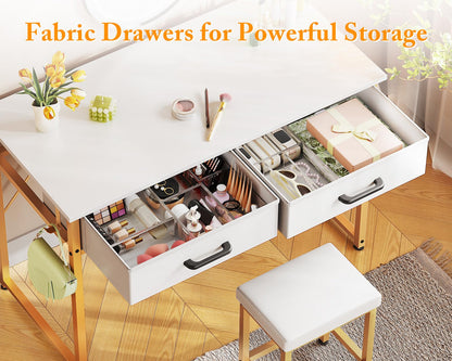 40-Inch Vanity Desk with Stool and Drawers