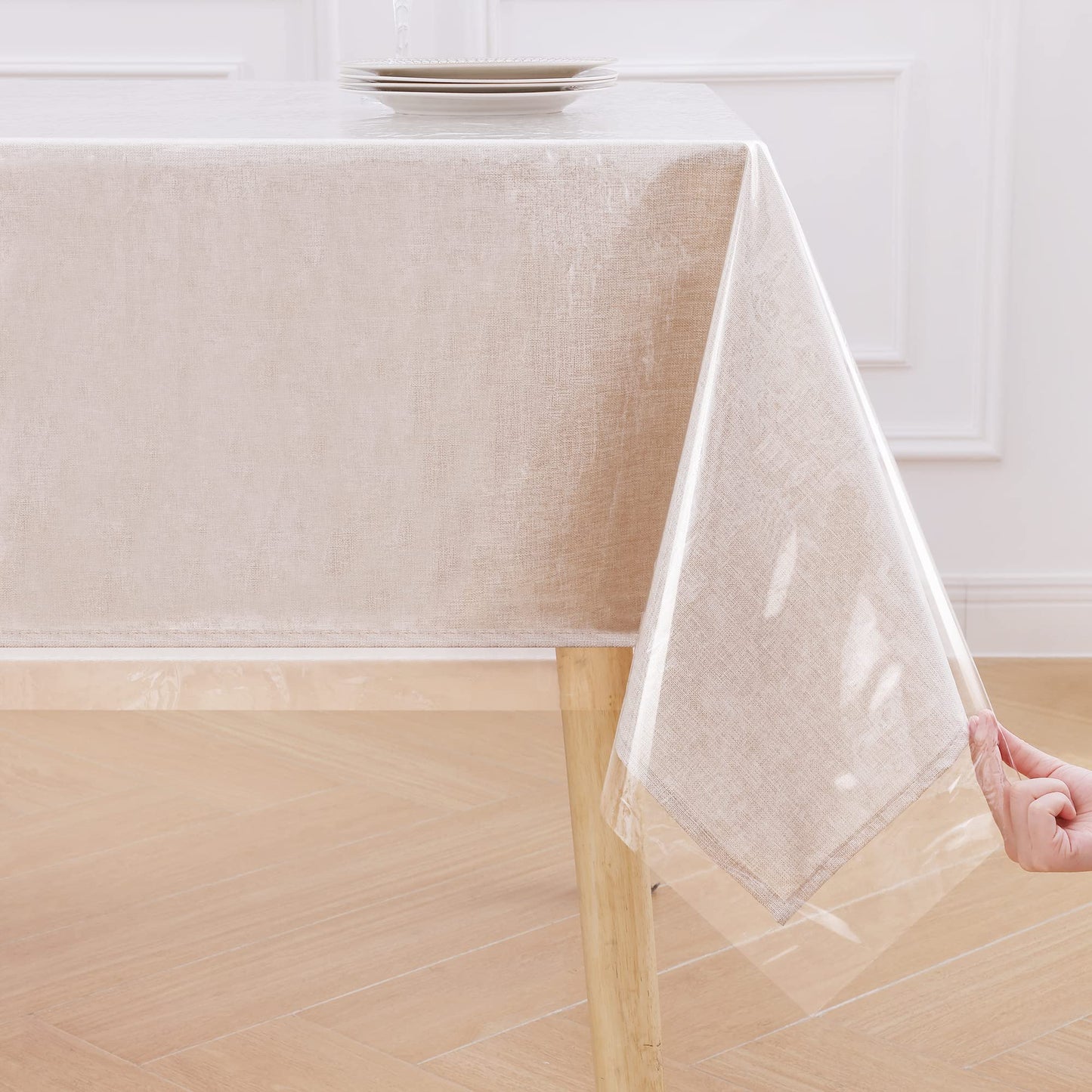 smiry Clear Plastic Table Cloth 60x84 Inch, Waterproof Vinyl Rectangle Tablecloth Protector, Oil Spill Proof Wipeable Transparent Tablecloths Cover for Dining, Picnic, Camping, Outdoor