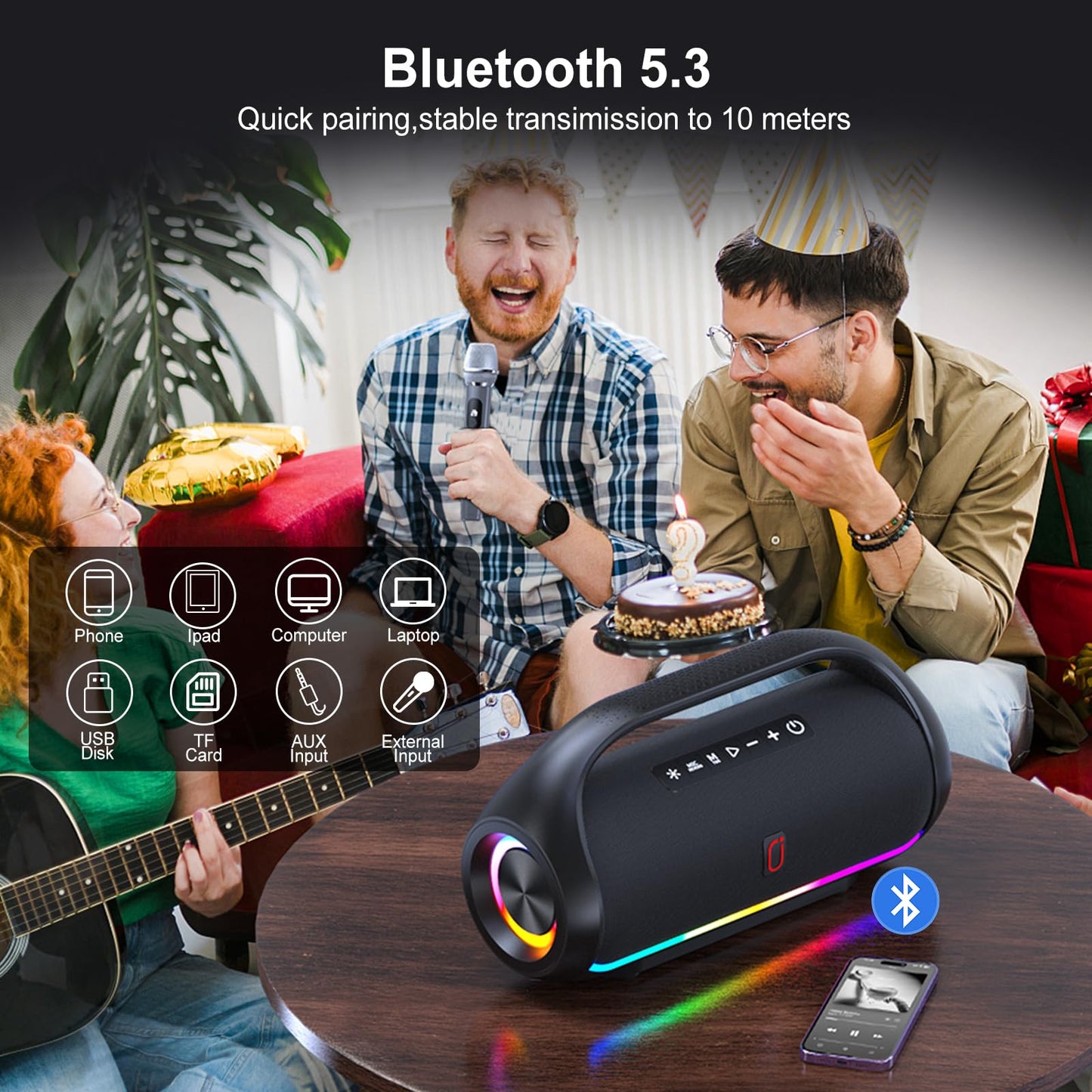 HWWR Portable Bluetooth Speaker with 2 Microphones