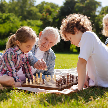 ASNEY Wooden Chess Set for Adults, 15" Folding Portable Travel Chess Board Game Set with Magnetic Closure for Kids Adults and Beginner with 2 Extra Queens