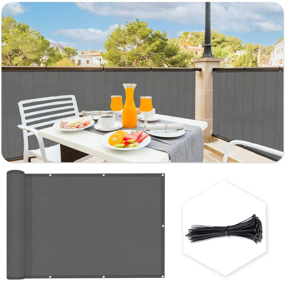 3'x12' Balcony Privacy Screen Fence Mesh