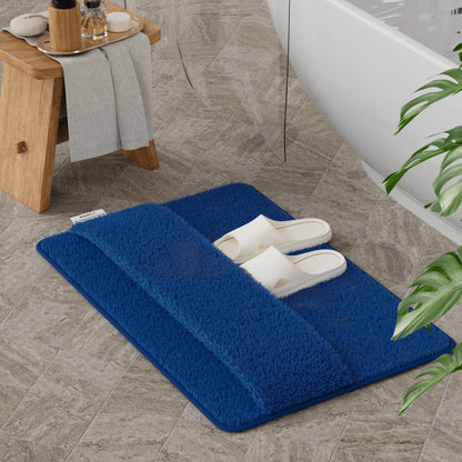 AmazerBath Bathroom Rugs, Original 2-in-1 Wipe & Quick Dry Shower Rug, Soft Absorbent Bath Rugs 24"x16", Non Slip Bath Mat 2 Tier Bottom, Washable Bath Mats for Bathroom Floor, Navy Blue Bath Mat