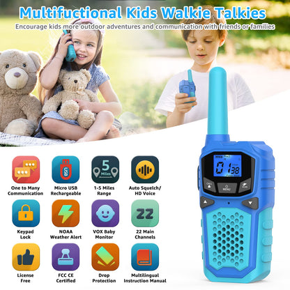 Kids Walkie Talkies,Rechargeable Walky Talky for Adults Children (4Packs, Blue Green Red Purple)