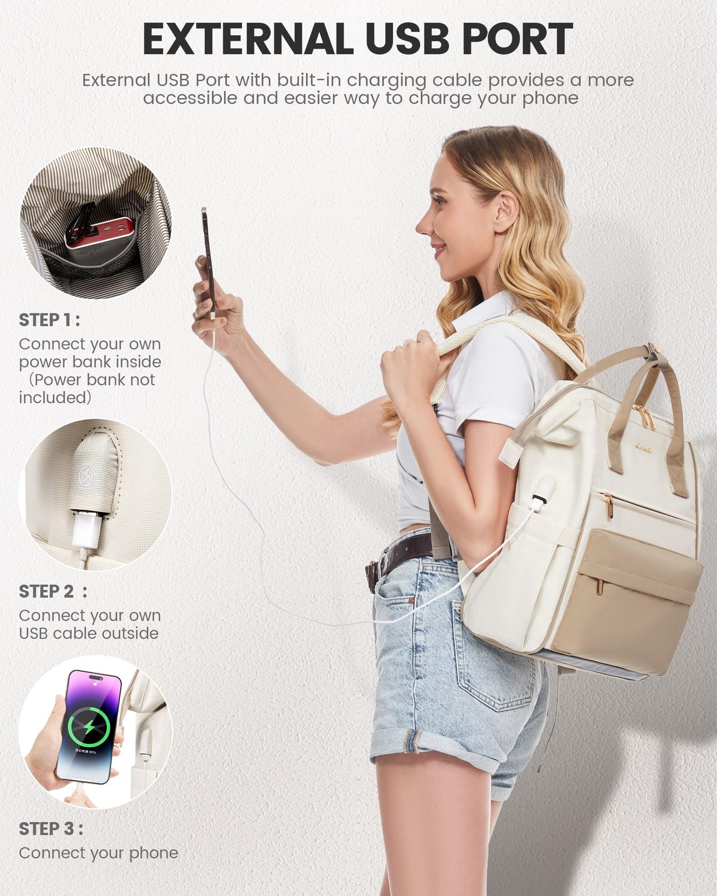 LOVEVOOK Waterproof Laptop Backpack with USB Port