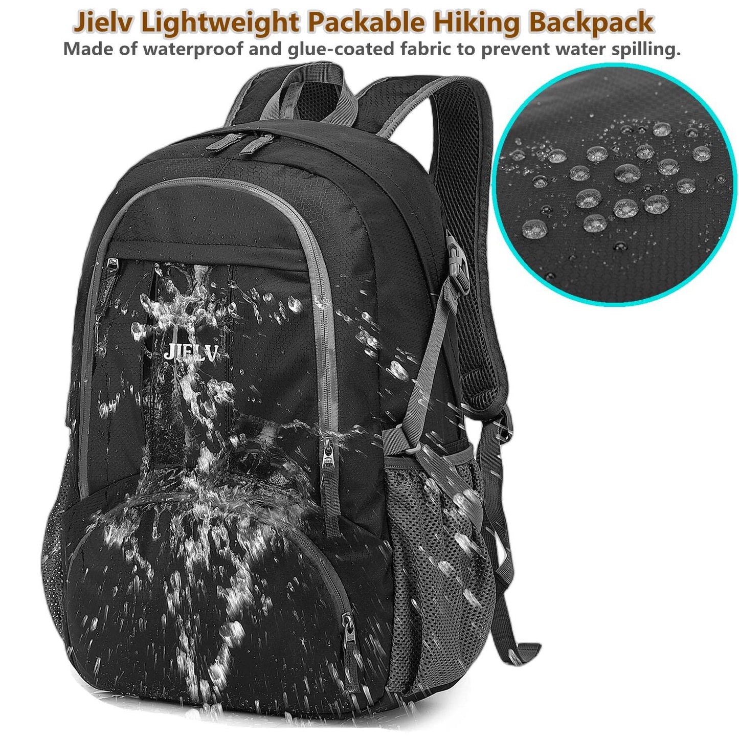 JIELV 30L Lightweight Packable Backpack Small Foldable Hiking Backpack Waterproof Daypack Travel Camping Outdoor for Women Men Valentines Day Gifts(Black)