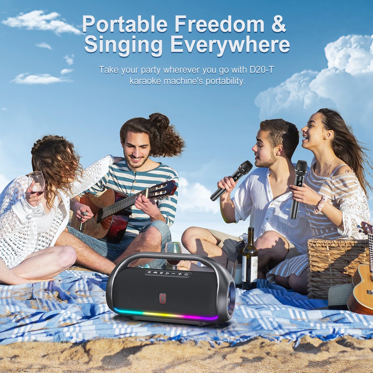 HWWR Portable Bluetooth Speaker with 2 Microphones