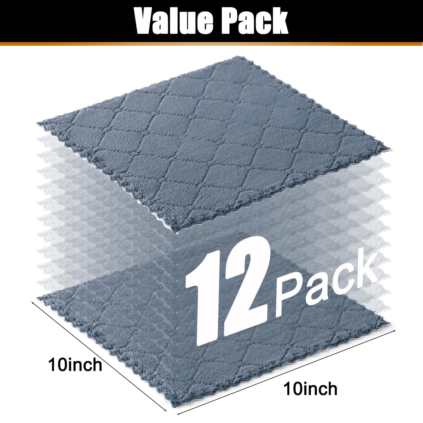 Mordimy 12 Pack Kitchen Cloths Dish Towels (10" x 10", Dark Grey & White), Super Soft and Absorbent Dish Cloths, Coral Velvet Microfiber Cleaning Cloth, Nonstick Oil Fast Dry Dishcloths
