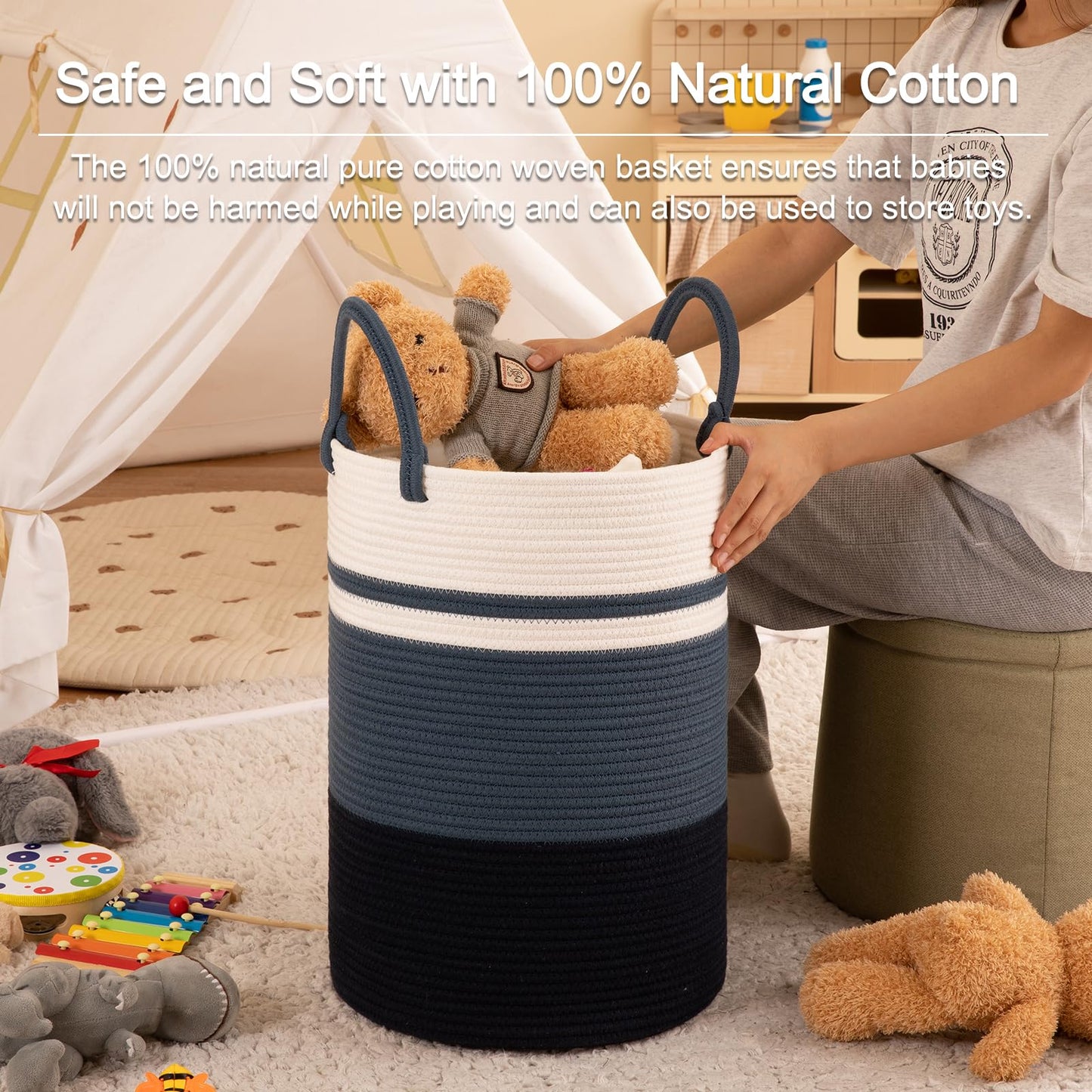 SIXDOVE Laundry Basket, Laundry Hamper, Baby Nursery Hamper, Foldable Laundry Hamper with Handles, Storage Blanket Clothes Toys in Bedroom, Living Room-13.8 "L * 19.7 "H-Gradient Blue