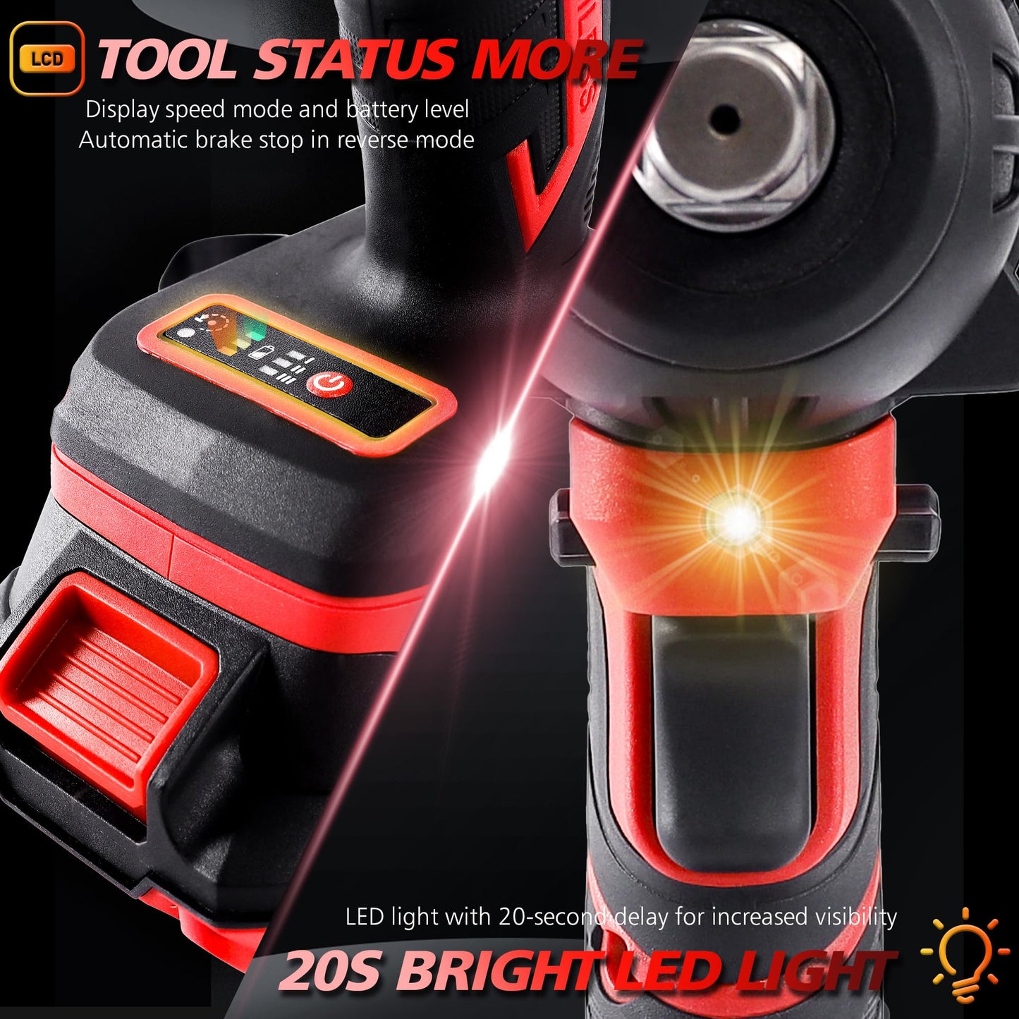 OMOLA Cordless Impact Wrench,1/2 impact gun，405 Ft-lb（550NM） High Torque 3200 RPM,with a 21V 2.0Ah Li-Ion Battery, Fast Charger,Brushless motor，4 Sockets