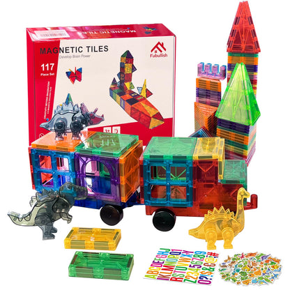 117 Piece Magnetic Building Blocks Set with Dinosaurs & Cars