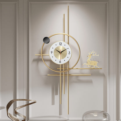 PSYCHE GOD Modern Gold Wall Clock 24.8 Inch Decorative Metal Wall Clocks for Living Room Decor,3D Elk Non-Ticking Clock Battery Operated for Bedroom