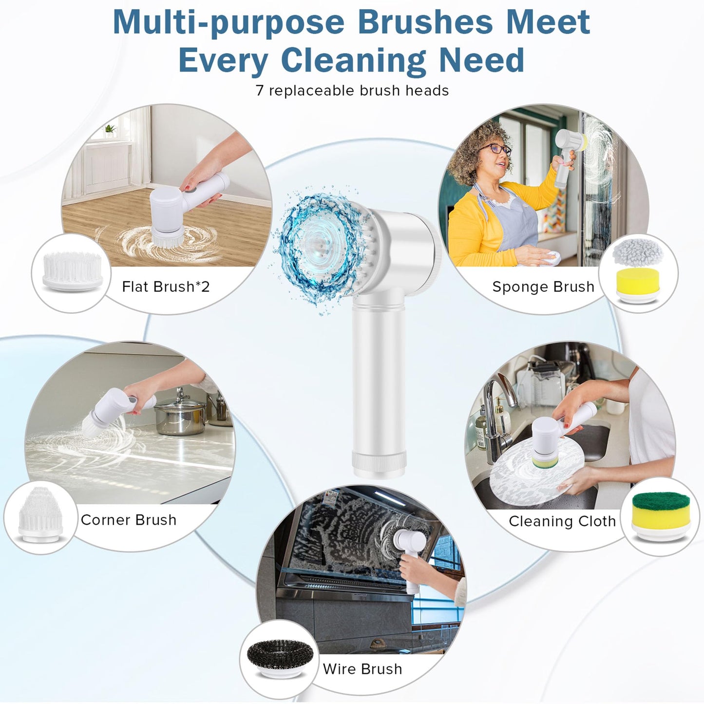 LEKISHE Electric Spin Scrubber,Bathroom Cleaning Scrubber Rechargeable Shower Scrubber for Cleaning Tile,Floor,Sink,Window,Power Scrubber Cordless with 7 Replaceable Cleaning Brush Heads