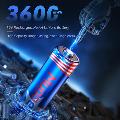 8 Pack Rechargeable AA Lithium Batteries with Box