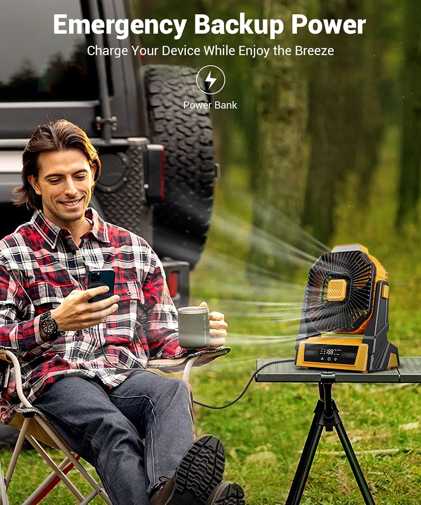 Portable Camping Fan with Lights and Battery